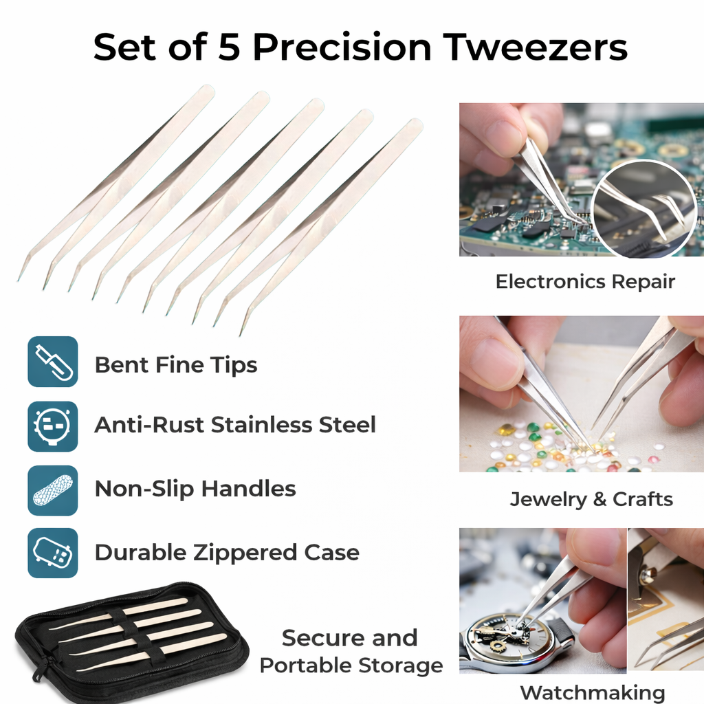LYSOO 5PCS Tweezers Chimti Set for Sewing Machine – Thread Picking, Needle Handling, Craft, Embroidery & Tailoring Tools - Image 4