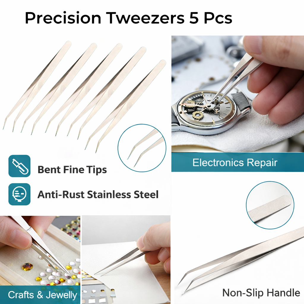 LYSOO 5PCS Tweezers Chimti Set for Sewing Machine – Thread Picking, Needle Handling, Craft, Embroidery & Tailoring Tools - Image 3